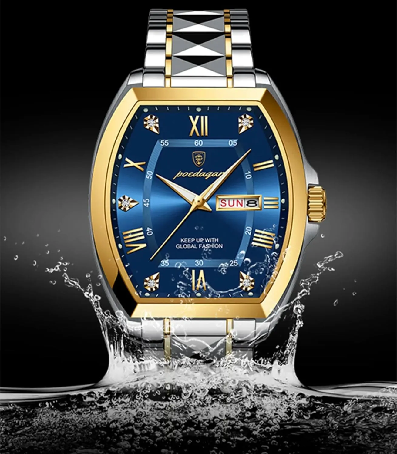 Quartz Watch Waterproof Luminous Date Week Man Watches Sports Casual Watch Clock Men's Stainless zealous Steel Chronograph 