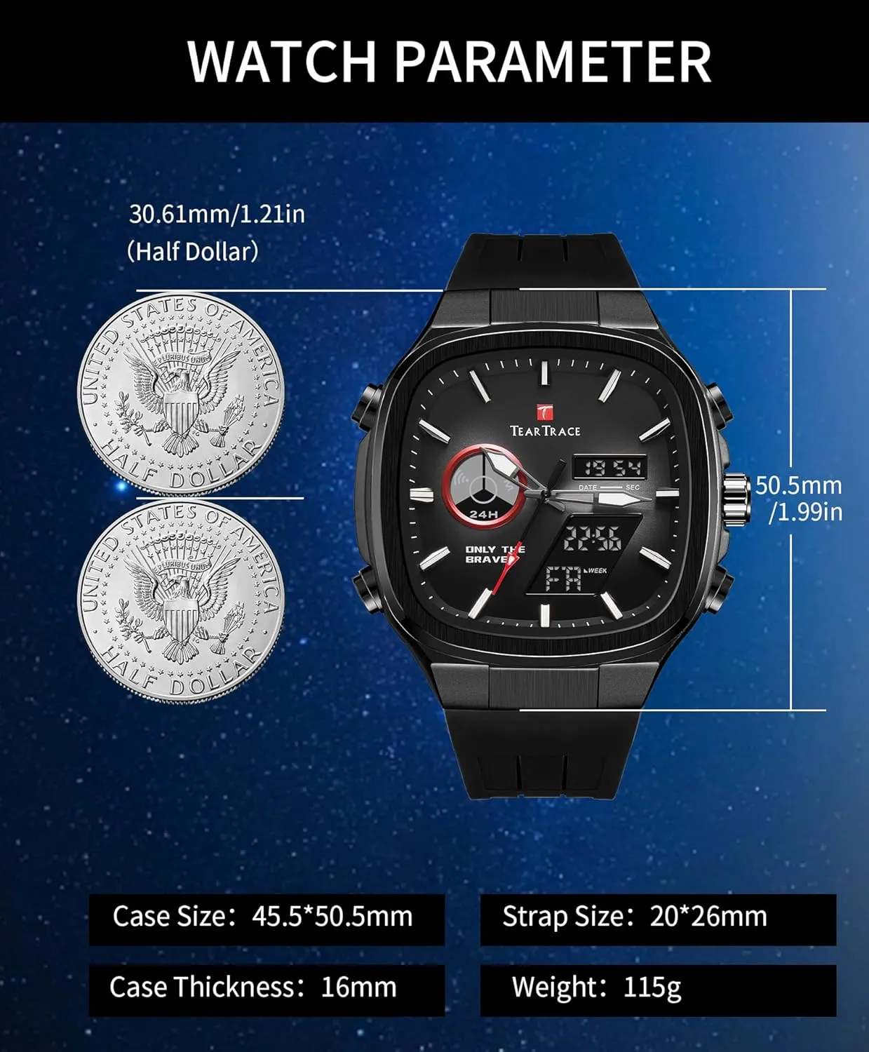 Quartz Waterproof Sport Watches for Men Chronograph Alarm Multifunctional Wrist mysteriously Watch with Silicone Strap Men??s Watches Analog Digital 