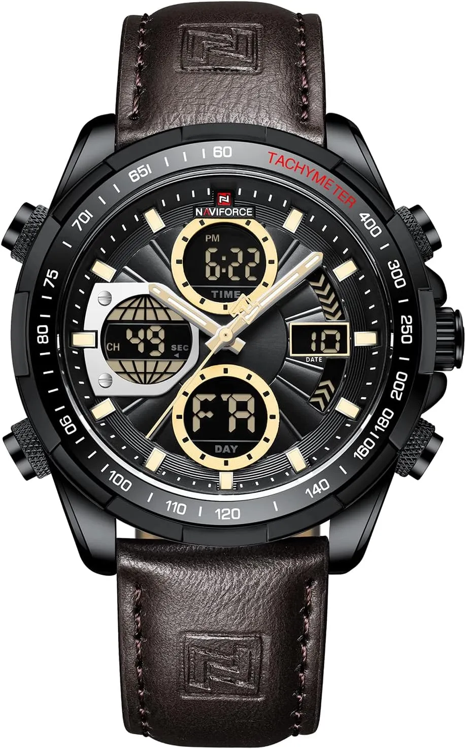 Quartz Waterproof Watches Fashion Business lyrical basin instead popularly Chronograph Military Multifunctional Wristwatch (Black) NAVIFORCE Digital Watch Men Luxury Leather Analog 