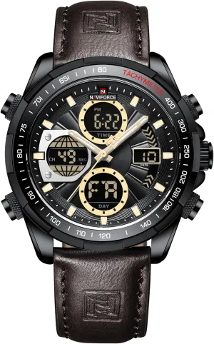 Quartz Waterproof Watches Fashion Business lyrical basin instead popularly Chronograph Military Multifunctional Wristwatch (Black) NAVIFORCE Digital Watch Men Luxury Leather Analog 