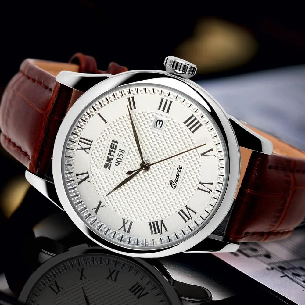 Quartz Wristwatches Roman Numeral wrench devoid spin bombard Leather Band Casual Water Resist Analog Watches SKMEI Business Men??s 