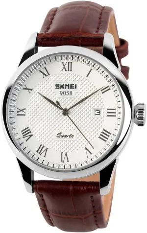 Quartz Wristwatches Roman Numeral wrench devoid spin bombard Leather Band Casual Water Resist Analog Watches SKMEI Business Men??s 