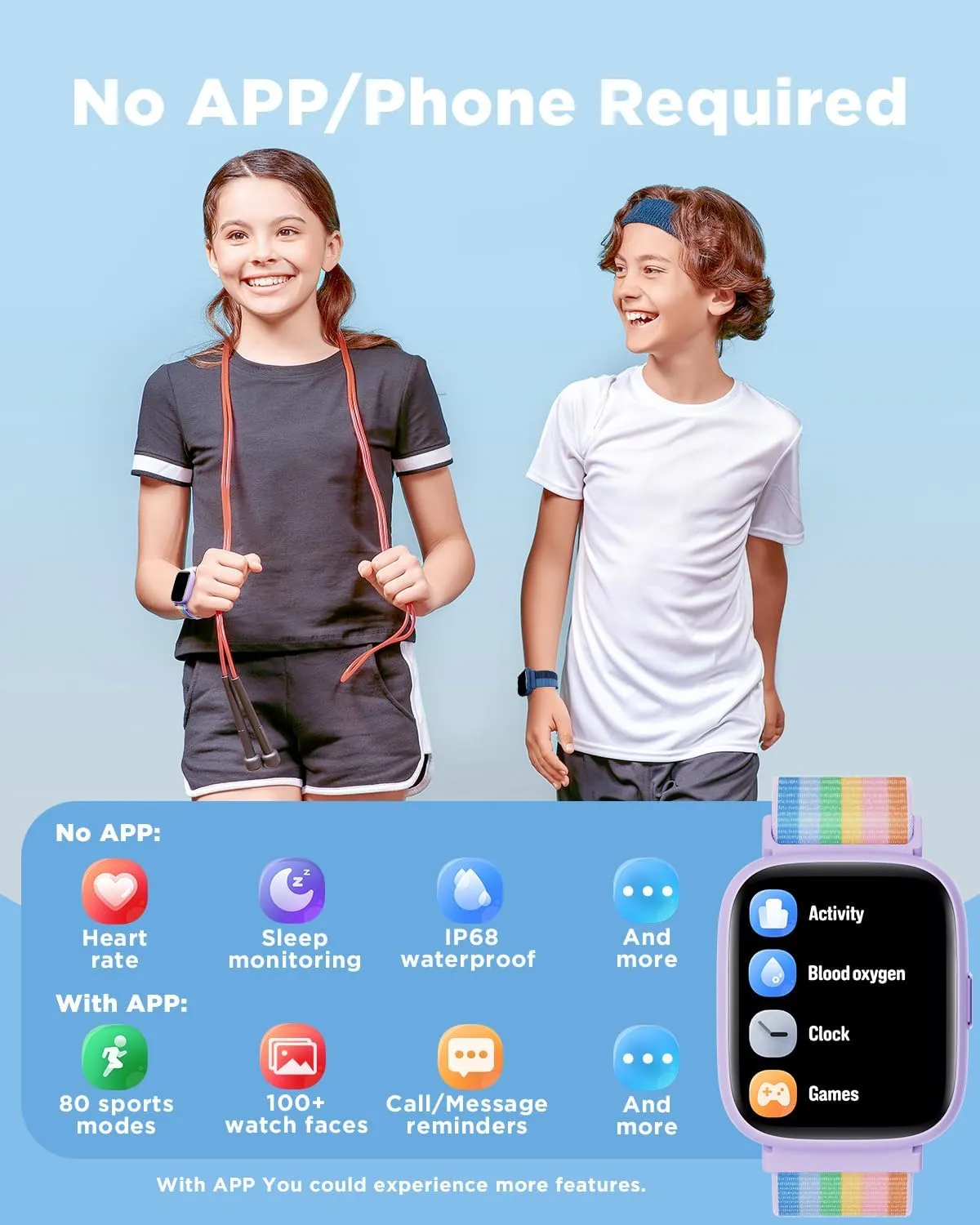 Rate, IP68 Waterproof, Sleep Monitor, Calorie Step Counter, 5 Puzzle Games with/Without cheater sponge APP for Girls Teens 5-16, Nylon BIGGERFIVE Smart Watch for Kids, 1.8" Fitness Tracker Watch Pedometer, Heart 