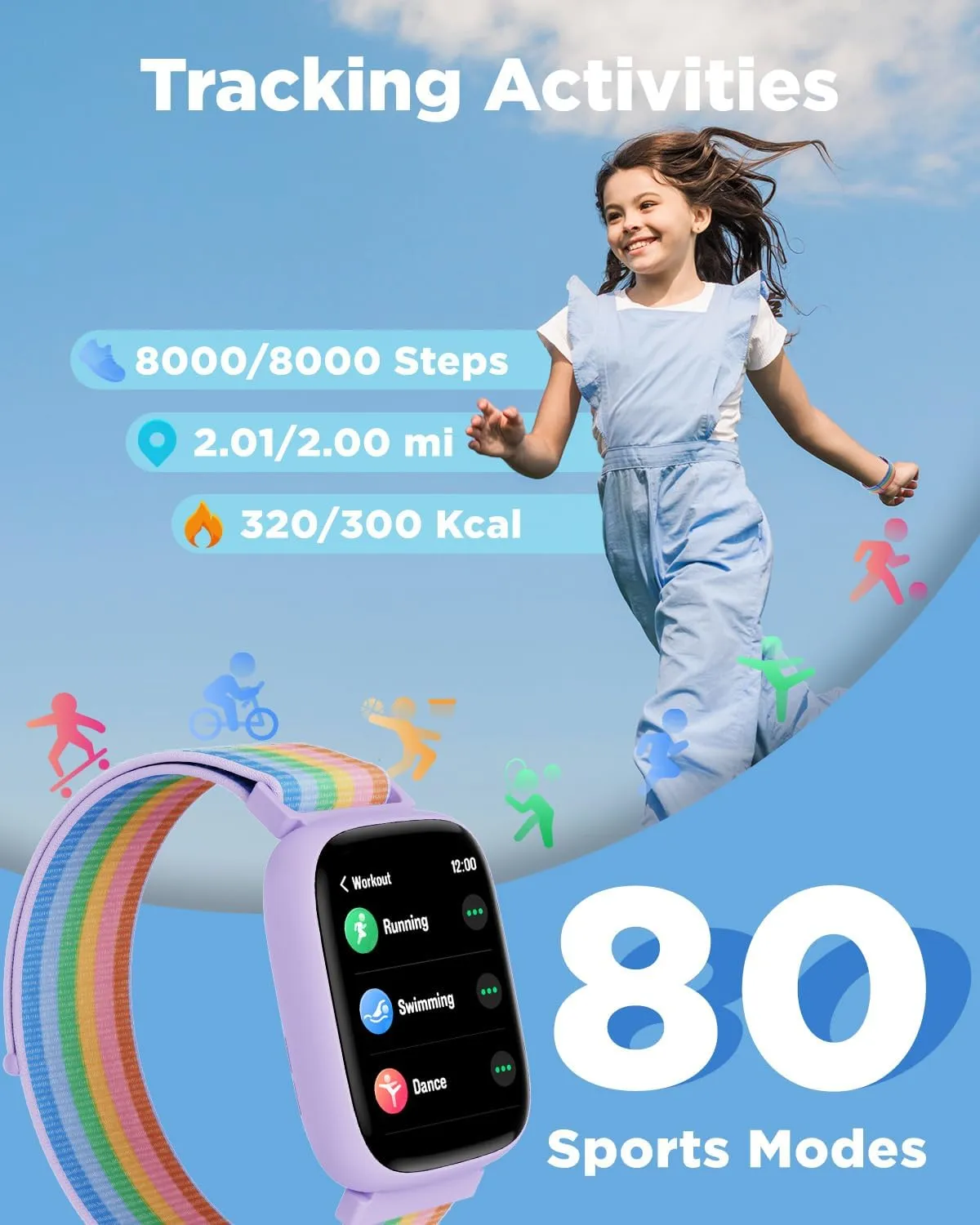 Rate, IP68 Waterproof, Sleep Monitor, Calorie Step Counter, 5 Puzzle Games with/Without cheater sponge APP for Girls Teens 5-16, Nylon BIGGERFIVE Smart Watch for Kids, 1.8" Fitness Tracker Watch Pedometer, Heart 