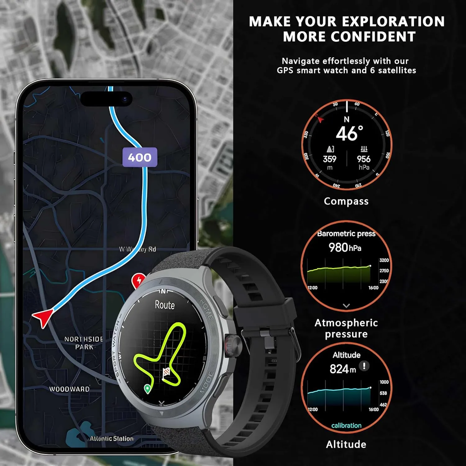 Rate Monitor/Compass/Flashlight/GPS, rehearse crumple 1.43" Smartwatch with 170  Sport Modes,5ATM Waterproof Fitness Watch for Men & Women, Compatible iOS Android (Black) Military Smart Watch with Heart 