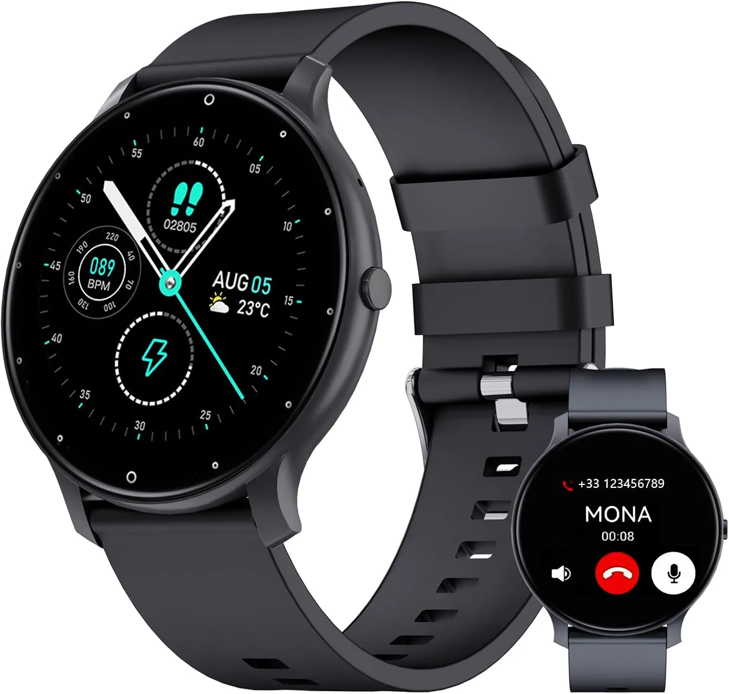 Rate/Sleep Monitor, IP68 Waterproof Smartwatch,Magnetic defensible kinglet Charging (Matte Black) Smart Watch for Women Men, 1.46" 360x360 HD Touchscreen with 7Day Battery, 128 Sports Modes Fitness Tracker, Heart 