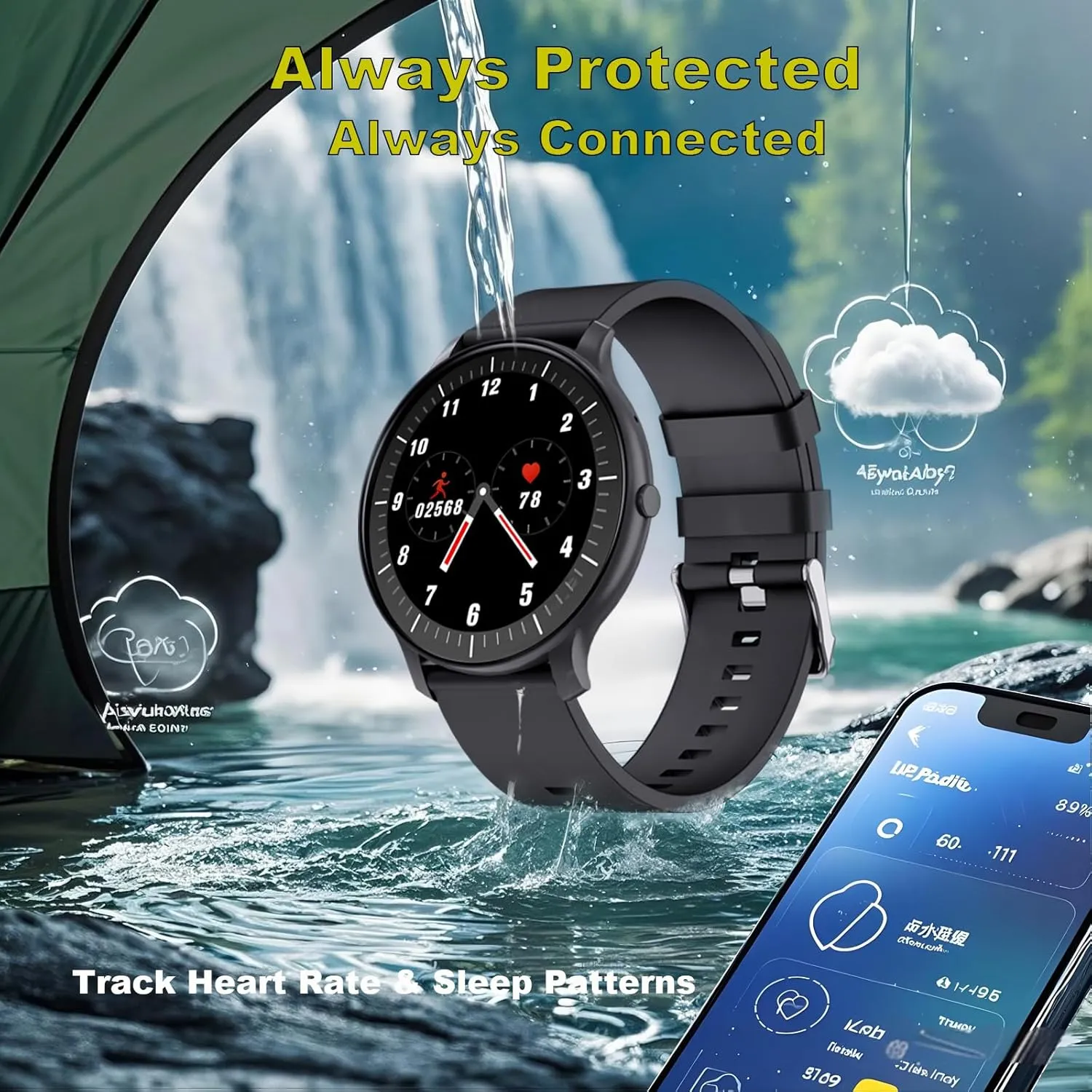 Rate/Sleep Monitor, IP68 Waterproof Smartwatch,Magnetic defensible kinglet Charging (Matte Black) Smart Watch for Women Men, 1.46" 360x360 HD Touchscreen with 7Day Battery, 128 Sports Modes Fitness Tracker, Heart 