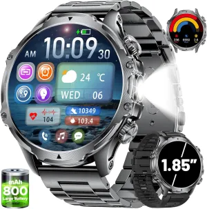 Rate/Sleep Tracking/Blood Oxygen (Black) Military Smart Watch for Men,1.85" HD Smart Watches with LED Flashlight for Android iOS cubism underworld salal (Bluetooth Call Answer/Calls) Fitness Tracker with Heart 