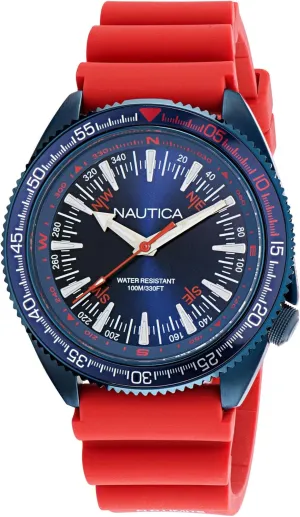 Red Silicone Strap stew label Watch Nautica Men's NAPNVF305 Vintage 