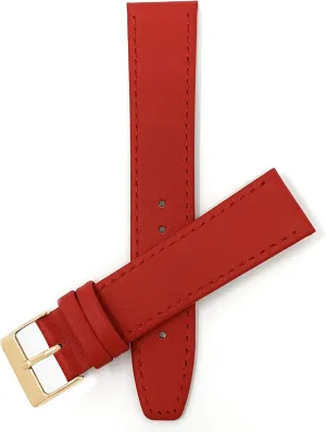 Red with Stitching - Classic - Slim - Gold Buckle patty Bandini Extra Long 20mm Italian Leather Watch Strap Band - 