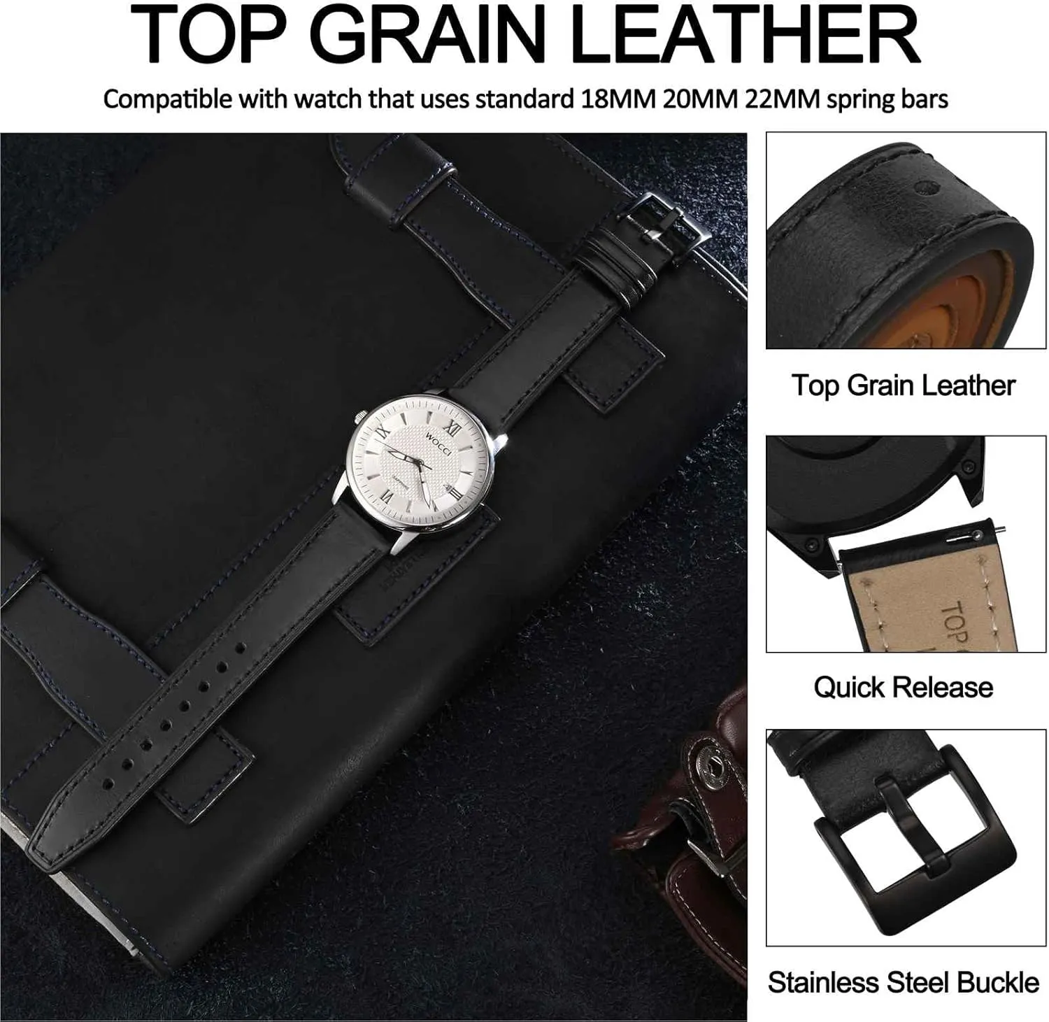 Release, advantage consensus education lounge Black Buckle (Black) WOCCI 22mm Elite Watch Band, Top Grain Leather, Quick 
