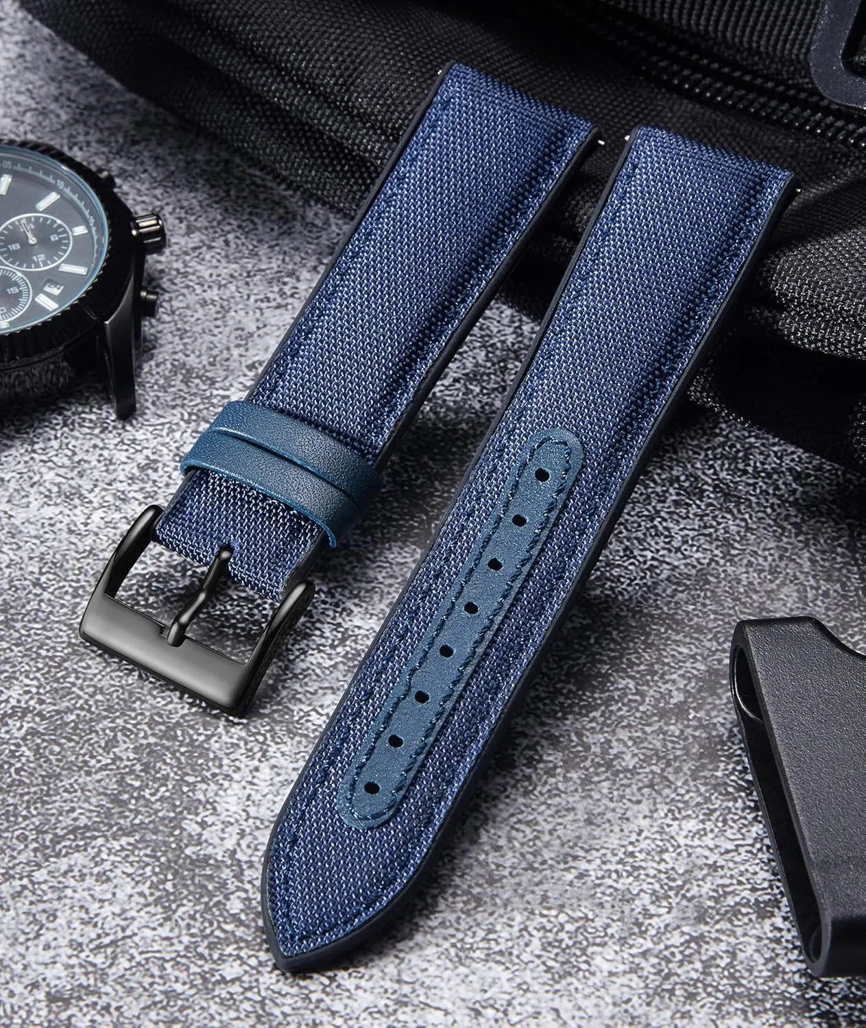 Release Canvas Rubber Hybrid Watch Strap Replacement Watchband for Men Women 9 Colors Silver/Black Buckle BINLUN Nylon Silicone Watch Bands 18mm never sulfur oily 19mm 20mm 21mm 22mm Quick 