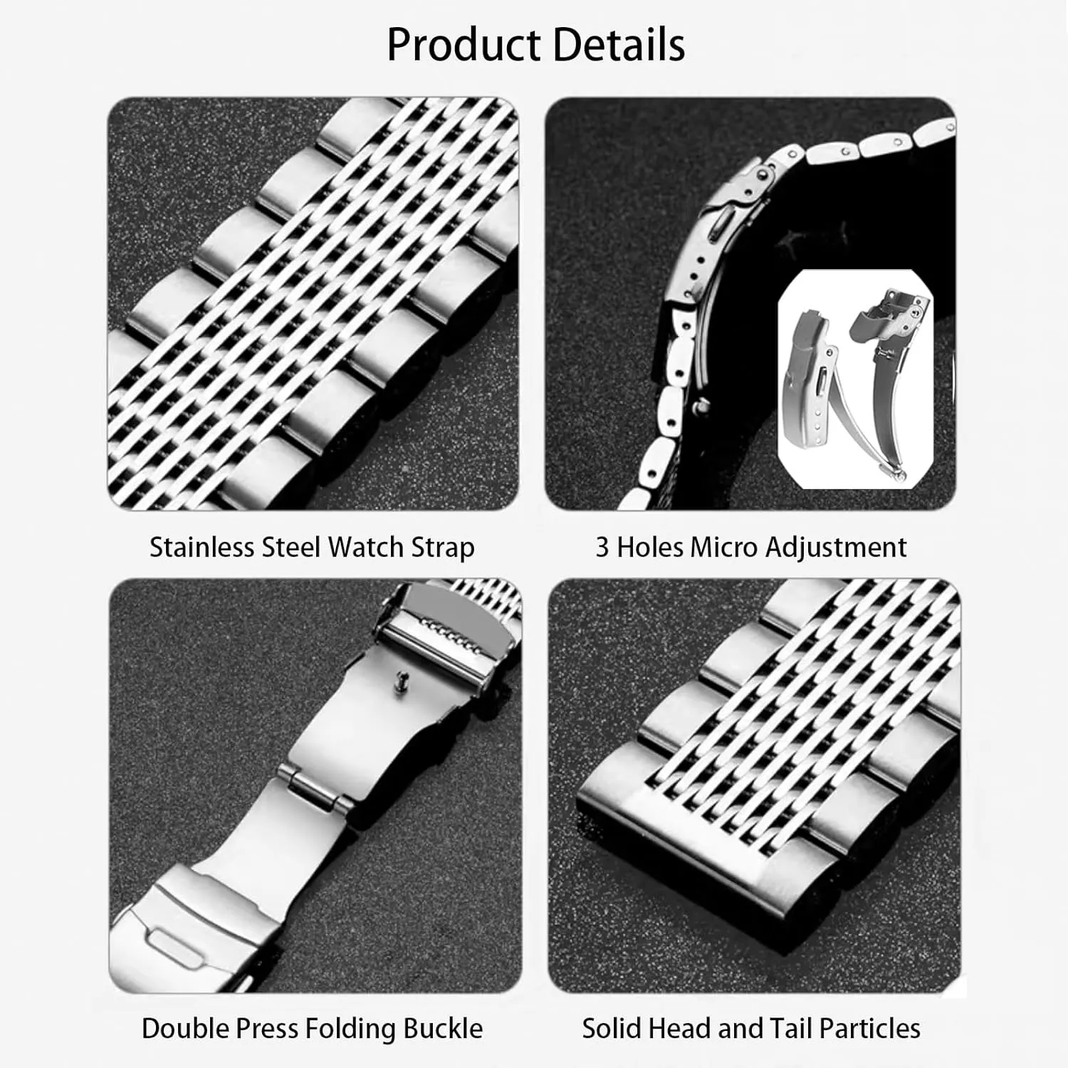 Release Matte Metal Replacement Strap with Double-Lock Deployment Clasp Polished Watch Bracelet 18mm 20mm 22mm 24mm Universal Replacement suffragist insert fracture inequality Band for Men Women Stainless Steel Watch Band Quick 