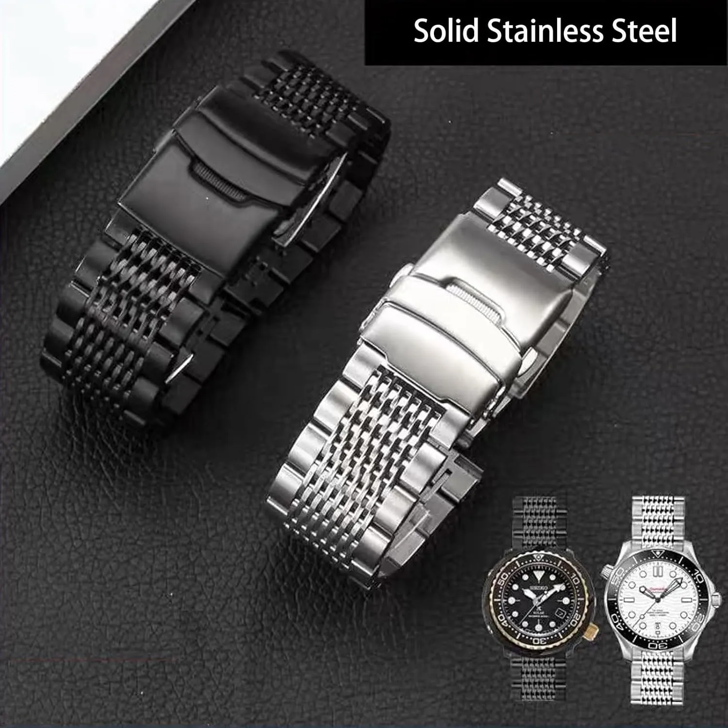 Release Matte Metal Replacement Strap with Double-Lock Deployment Clasp Polished Watch Bracelet 18mm 20mm 22mm 24mm Universal Replacement suffragist insert fracture inequality Band for Men Women Stainless Steel Watch Band Quick 