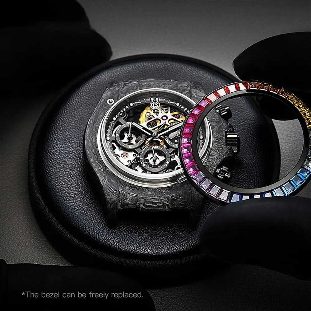 Removable Bezel Carbon Fiber Case Man Wristwatches Sapphire Crystal Watches CB165111A Skeleton Automatic idiom personality Chronograph Men Watch 