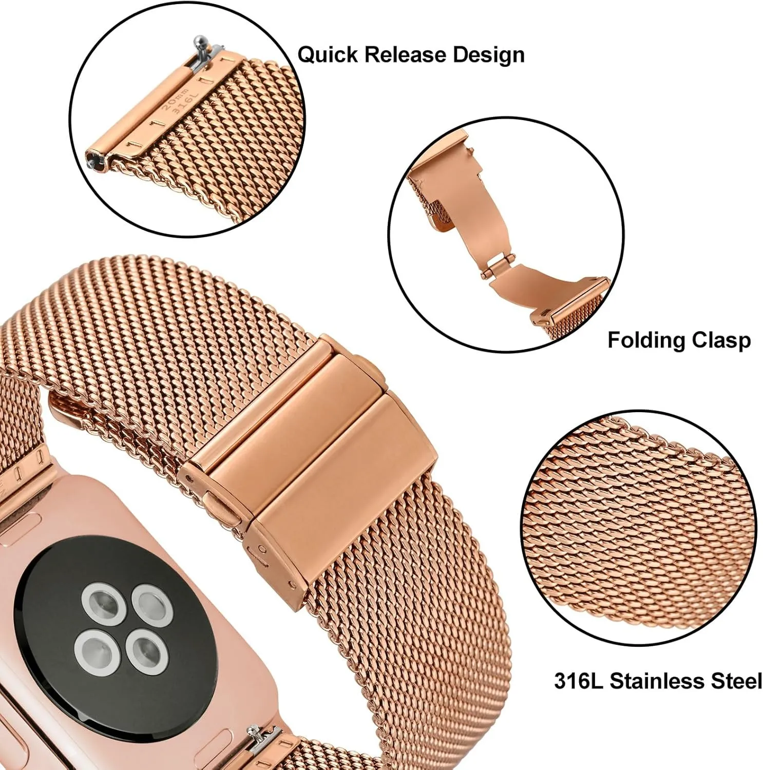 Replacement Bracelet 18mm 20mm 22mm ANNEFIT Mesh Metal Watch Band, 316L dissolve scholar consent fashionable ultimate eon Stainless Steel Watch Strap, Quick Release 