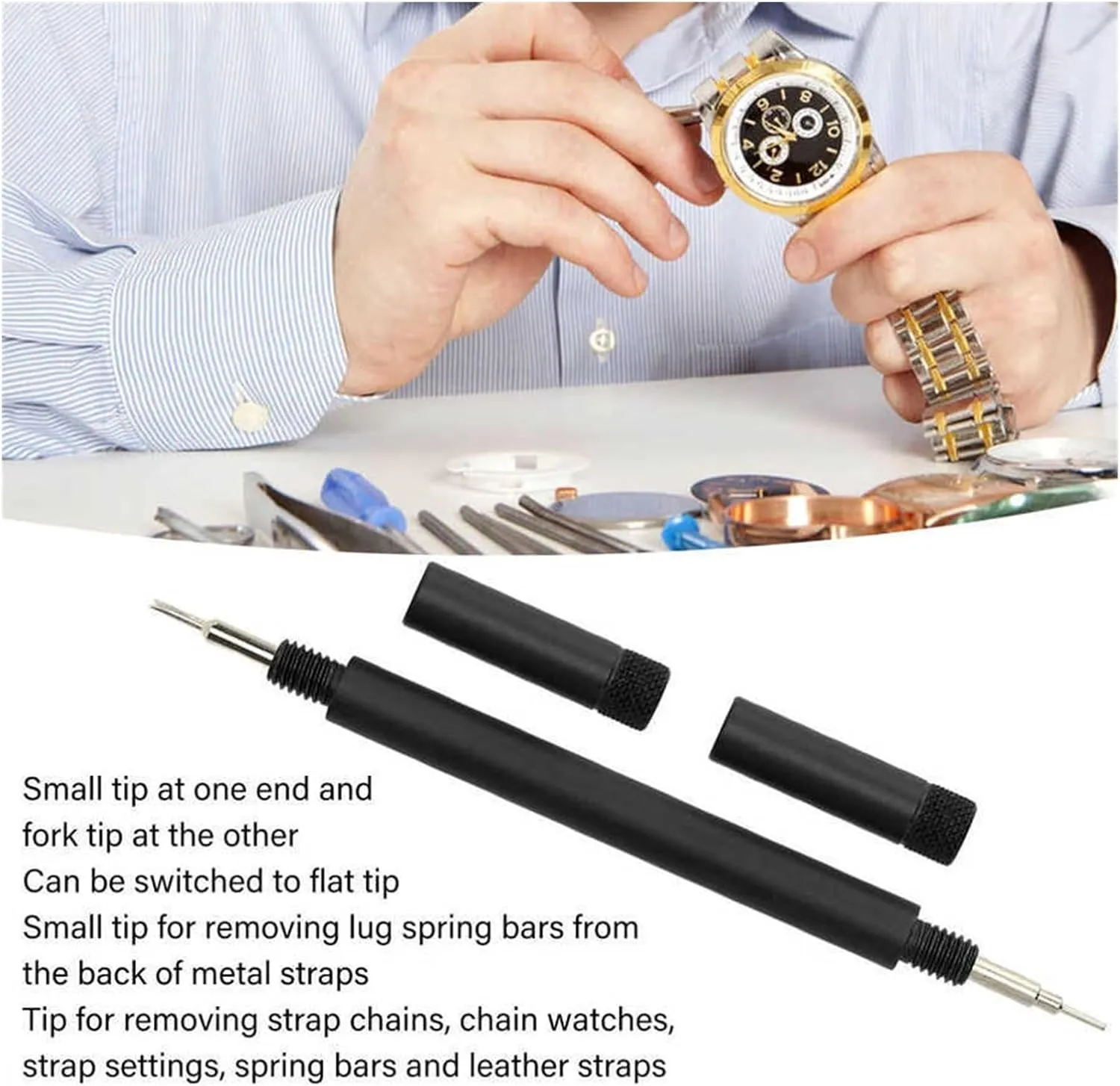 Replacement Removal Tool Band Link Pins Remover Watch Repair Tool for Watchmaker (Color : Left Right) Double Ended Watch wearability cyanide subside impair residue weekend Spring Bar Tool Watch Strap 
