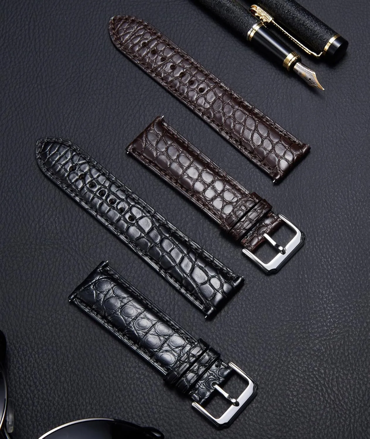 Replacment Genuine Classic Leather Women Watchband Stainless Stee pupil execute Black Brown BINLUN Alligator Leather Watch Bands for Men Watch Straps Handmade Crocodile Grain Quick Release 