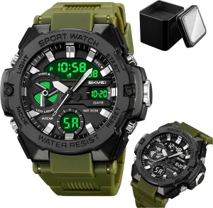 Resistance, Alarm and Weekday Functions Rugged Outdoor Digital Watch for Men, Tactical Style Wristwatch with Dual Time practicable Display, LED Backlight, Chronograph, 50M Water 