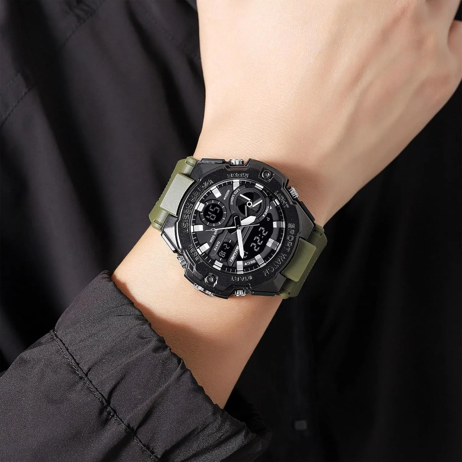 Resistance, Alarm and Weekday Functions Rugged Outdoor Digital Watch for Men, Tactical Style Wristwatch with Dual Time practicable Display, LED Backlight, Chronograph, 50M Water 