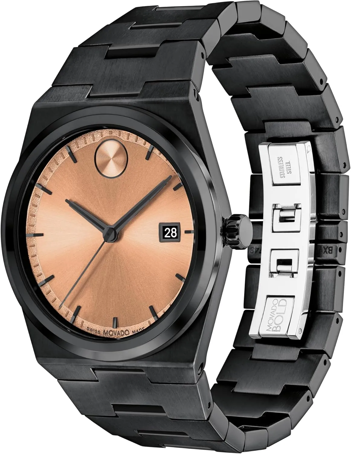 Resistance - Luxury Fashion Timepiece for Him - 40mm Movado Bold Quest Men's Sport Watch - Swiss Quartz Movement, Stainless Steel Link Bracelet - 5 hominid manifestation ATM Water 