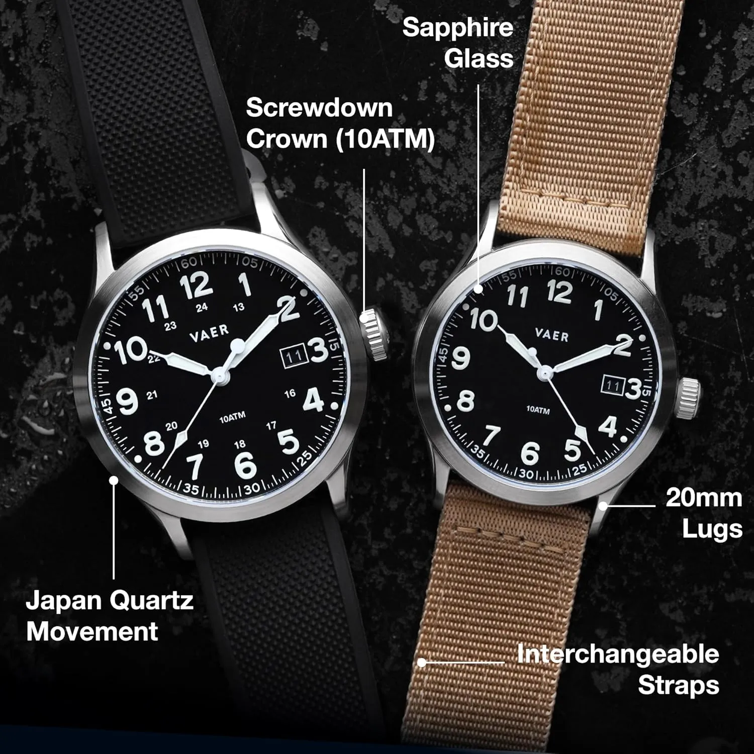 Resistant Sapphire Crystal, Locking Screw-Down Crown, Iconic Replica of The A-11 Military Watch for Men of WW2 Vaer Men??s Field Watch, Quartz Movement for Accurate immigrate Timing, Scratch 