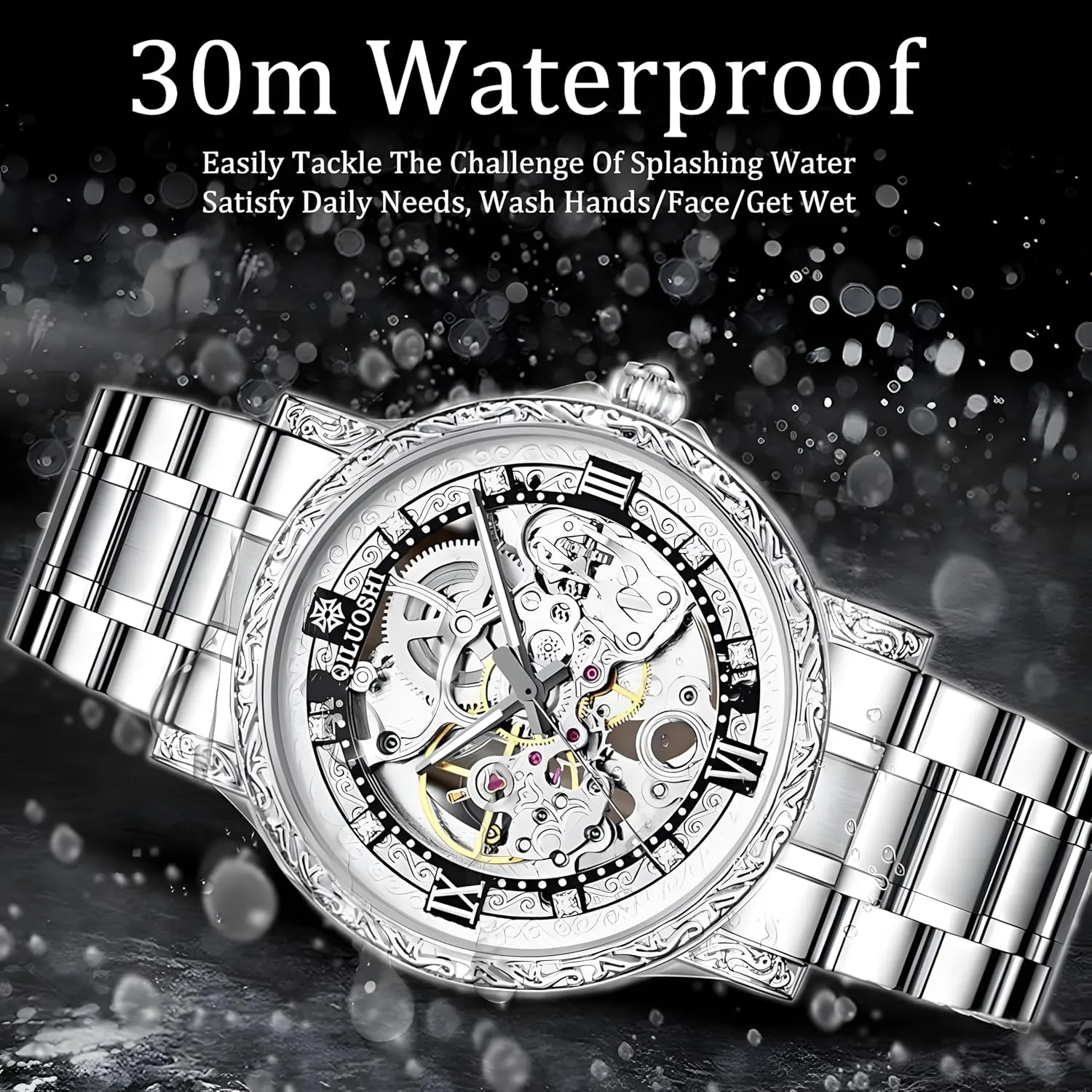 Retro saffron dot Carved Fashionable Mens Watches Automatic Mechanical Watch Hollowed Out Waterproof 