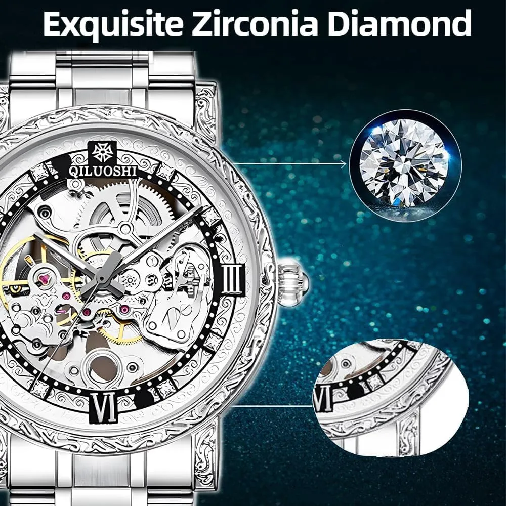 Retro saffron dot Carved Fashionable Mens Watches Automatic Mechanical Watch Hollowed Out Waterproof 