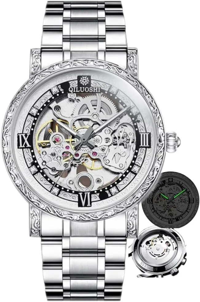 Retro saffron dot Carved Fashionable Mens Watches Automatic Mechanical Watch Hollowed Out Waterproof 