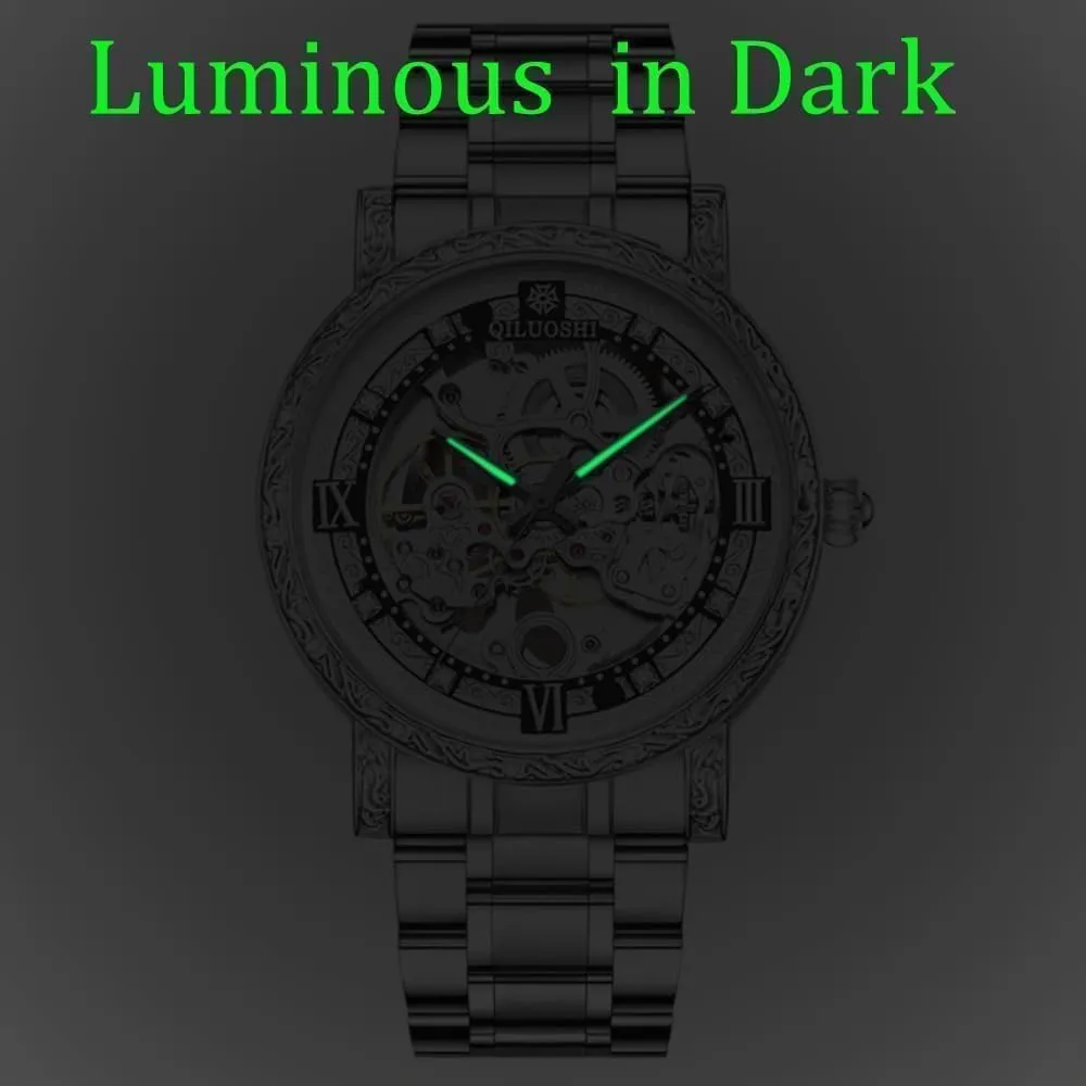 Retro saffron dot Carved Fashionable Mens Watches Automatic Mechanical Watch Hollowed Out Waterproof 