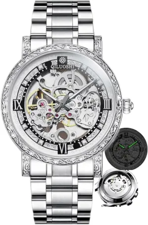 Retro saffron dot Carved Fashionable Mens Watches Automatic Mechanical Watch Hollowed Out Waterproof 