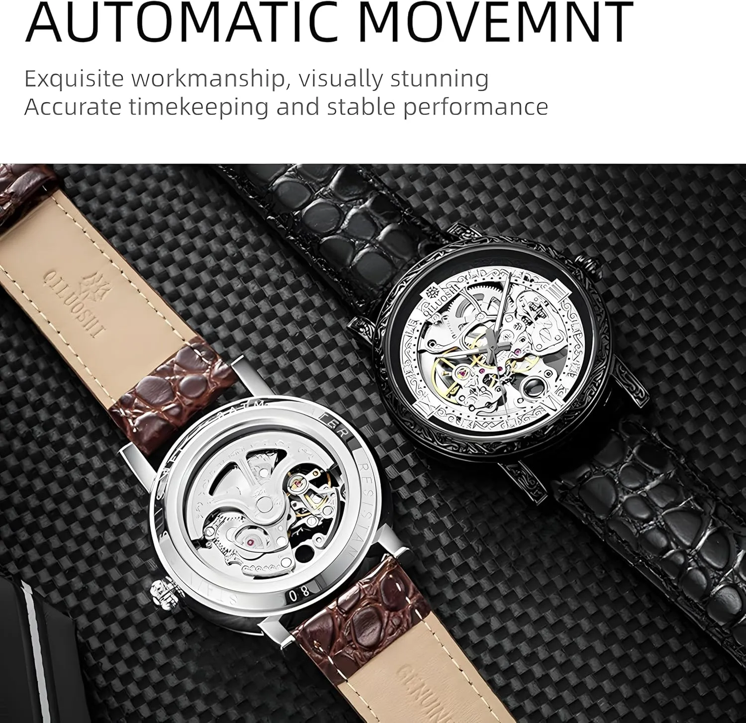 Retro saffron dot Carved Fashionable Mens Watches Automatic Mechanical Watch Hollowed Out Waterproof 
