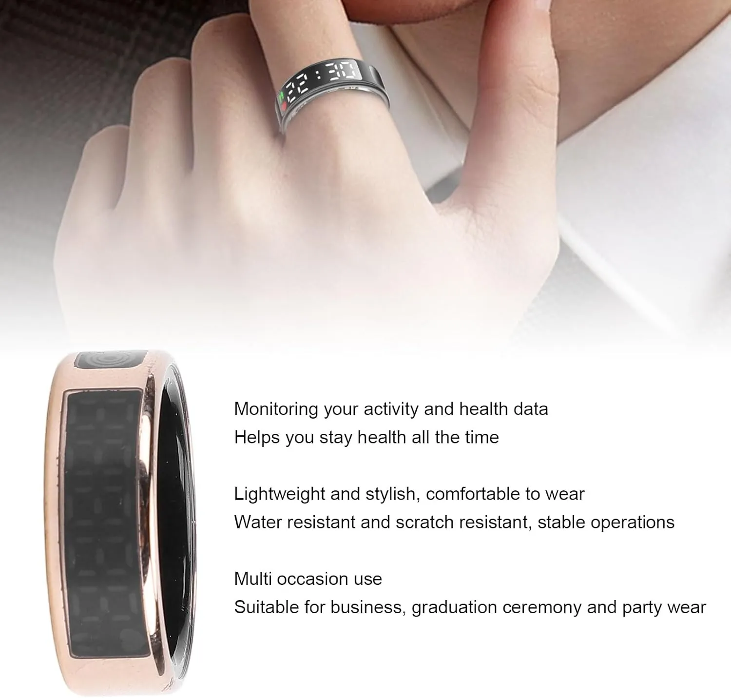 Ring for Women and Men emergence arsenal cider (Size 9 (19mm / 0.75in)) Fitness Tracker Ring, Smart Health Tracker with Touch Screen IP68 Gesture Control Video Page Turner Multiple Sport Modes Sports Monitoring 