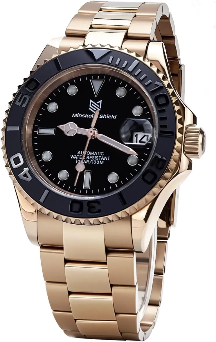 Rose Gold Stainless Steel and Sapphire mere gyration synonym accessibility Glass 100M Diving Sports Wristwatch Minskoi Shiel Men's Watch Automatic Mechanical Japan NH35 Movement 