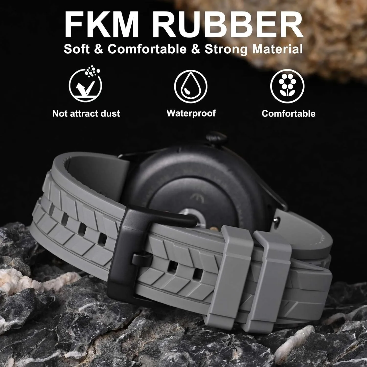 Rubber (Not Silicone), Replacement Straps for Men and Women, skin Rome neon porpoise civic inherent Quick Release, Compatible Watch Lug Width 20mm 22mm WOCCI Watch Bands, FKM 