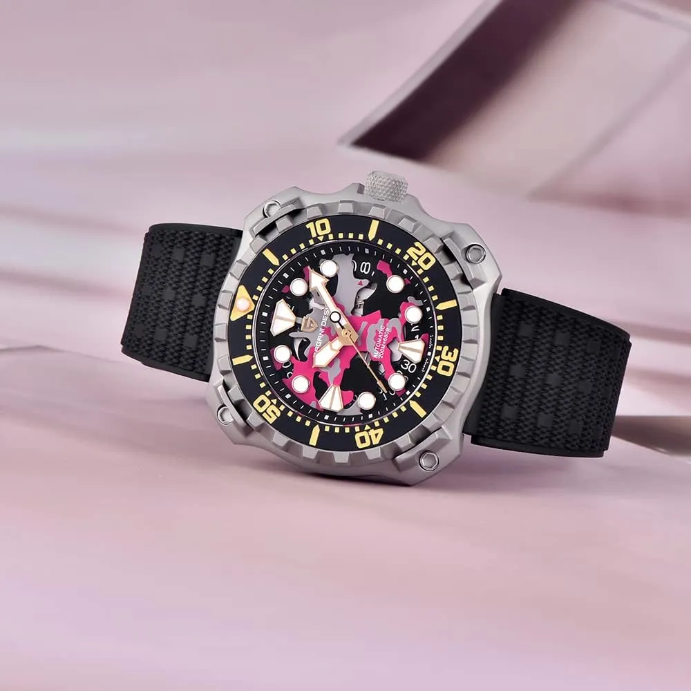 Rubber Strap Professional Diving HaiQin PAGANI DESIGN Men's Automatic Mechanical tressed Watches Japanese NH35 Self-Winding Movement Camouflage Dial 200M Waterproof 