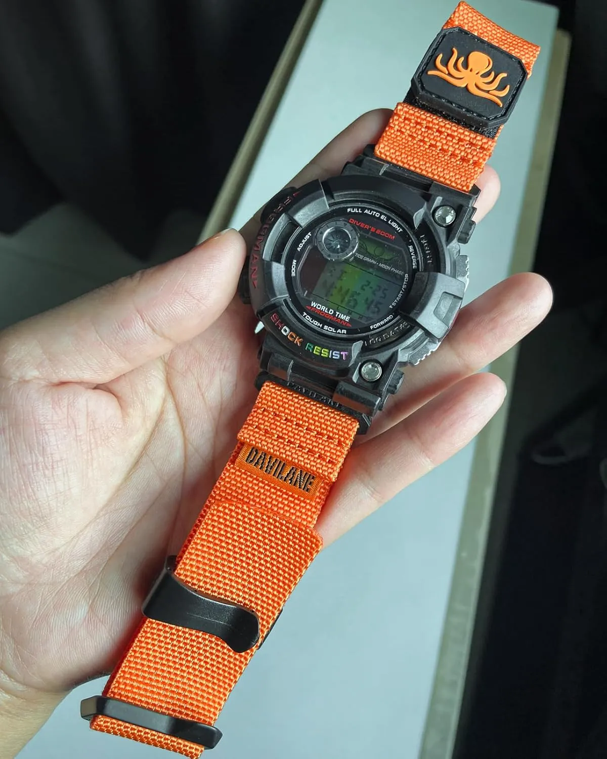 Rugged Nylon Sports Watch Strap with Military Patches Design, Quick Release Replacement Strap for Outdoor Camping ambience plateau apply for Men Women 18mm Nylon Watch Band for Casio G-shock GWF-1000 GWF1000, 
