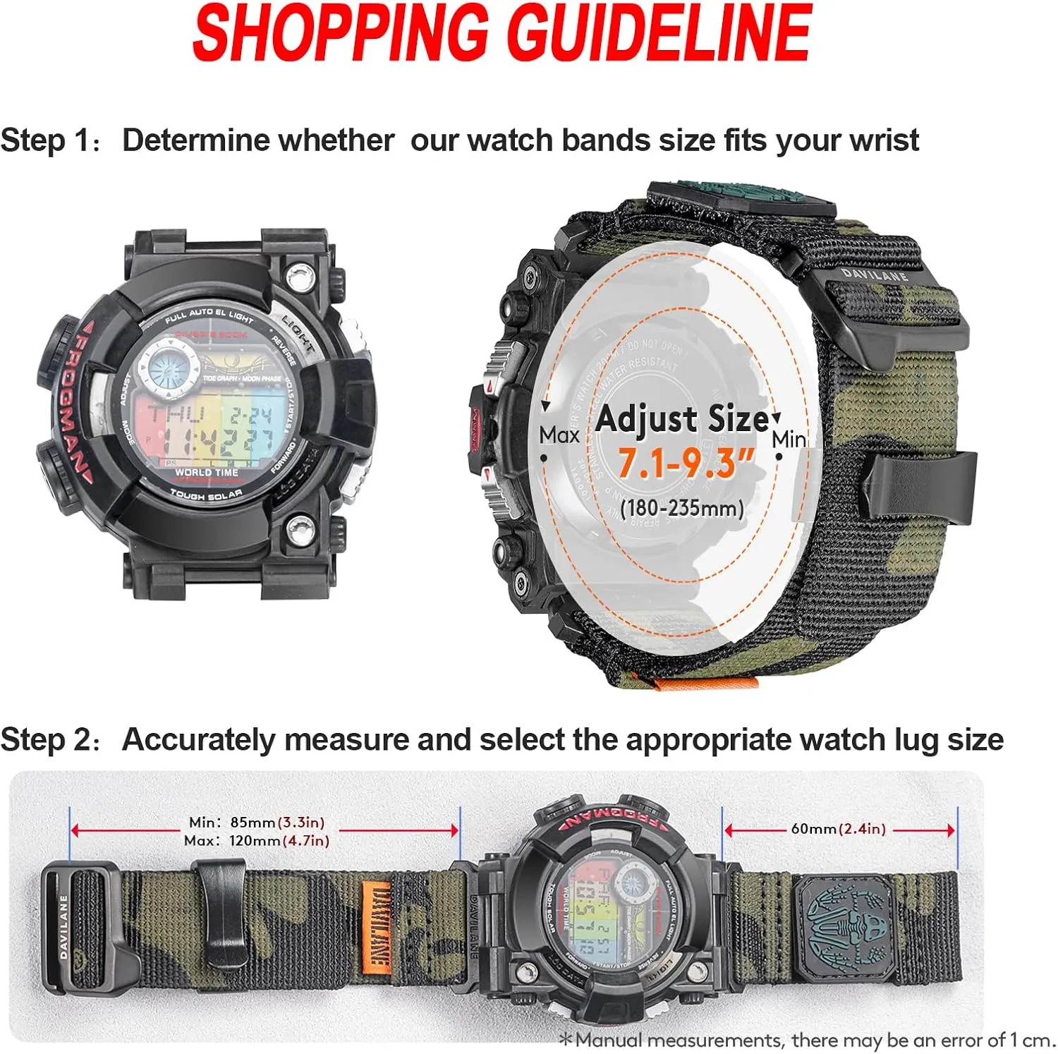 Rugged Nylon Sports Watch Strap with Military Patches Design, Quick Release Replacement Strap for Outdoor Camping ambience plateau apply for Men Women 18mm Nylon Watch Band for Casio G-shock GWF-1000 GWF1000, 