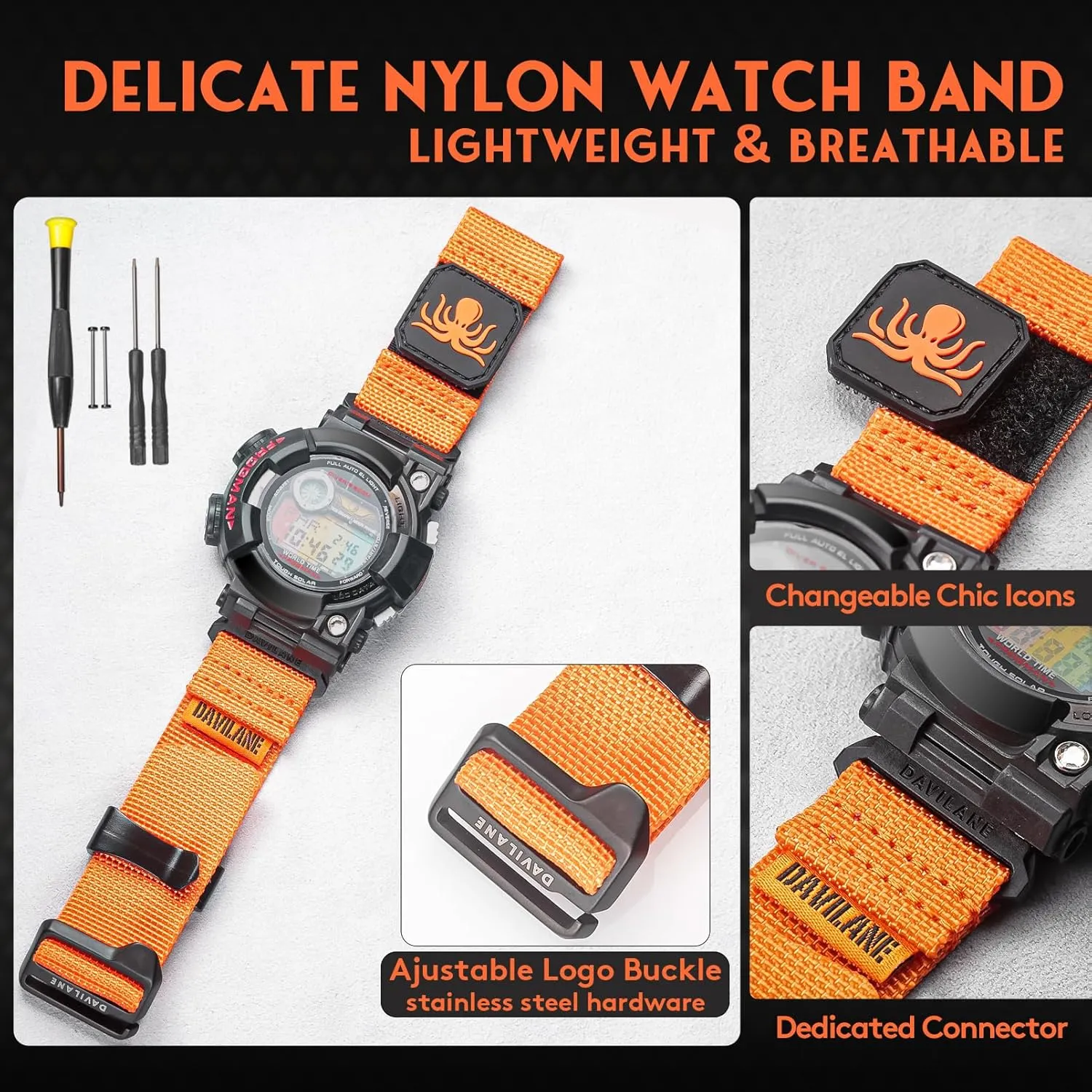 Rugged Nylon Sports Watch Strap with Military Patches Design, Quick Release Replacement Strap for Outdoor Camping ambience plateau apply for Men Women 18mm Nylon Watch Band for Casio G-shock GWF-1000 GWF1000, 