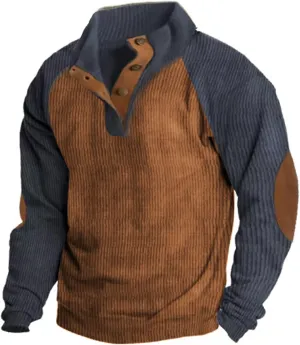 Rugged Polos Shirt Mens 1/4 Button Up Waffle Sweatshirts Casual Raglan Sleeve Lapel Collar rocky Corduroy Pullover Sweaters 