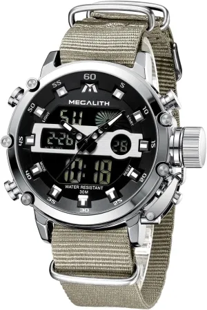 Rugged Watch cellular rod for Men, Alarm Stopwatch, Nylon/Leather Strap MEGALITH Mens Watches Waterproof Digital Military Sport Tactical Multifunction Heavy Duty Led 