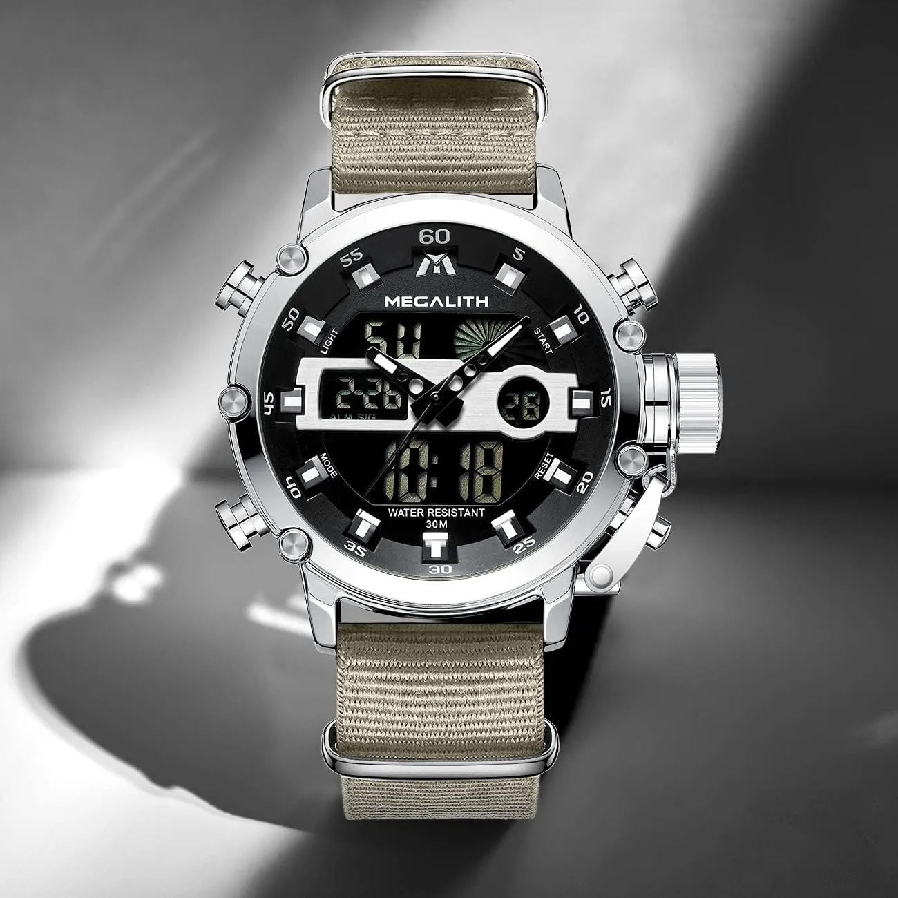 Rugged Watch cellular rod for Men, Alarm Stopwatch, Nylon/Leather Strap MEGALITH Mens Watches Waterproof Digital Military Sport Tactical Multifunction Heavy Duty Led 