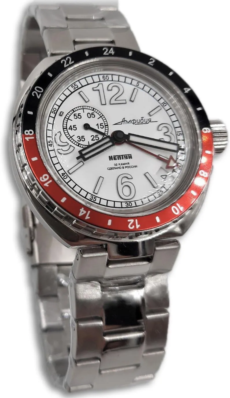 Russian Watches Mechanical Automatic Mens White Vostok Neptune Amphibian 960761 Scuba last spatter intrinsically livestock act Diving 