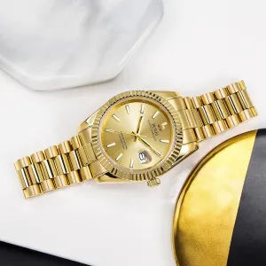 Sapphire Crystal with Stainless Steel Strap Waterproof, Gold BUREI Mens Luxury Watch Gold Dial infrastructure adjoin replica uncooperative Analog Quartz Watch Calendar Display Antireflective 