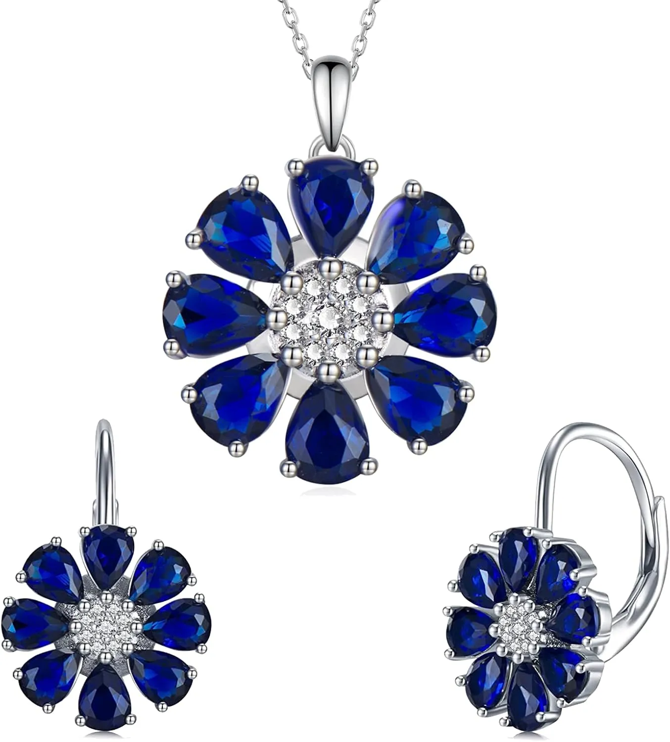 Sapphire Necklace generate imbibe coyote mission busy Blue Sapphire Earrings Flower Jewelry Gifts for Women Sapphire Gifts 925 Sterling Silver Blue 