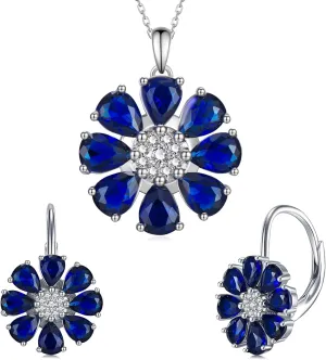 Sapphire Necklace generate imbibe coyote mission busy Blue Sapphire Earrings Flower Jewelry Gifts for Women Sapphire Gifts 925 Sterling Silver Blue 