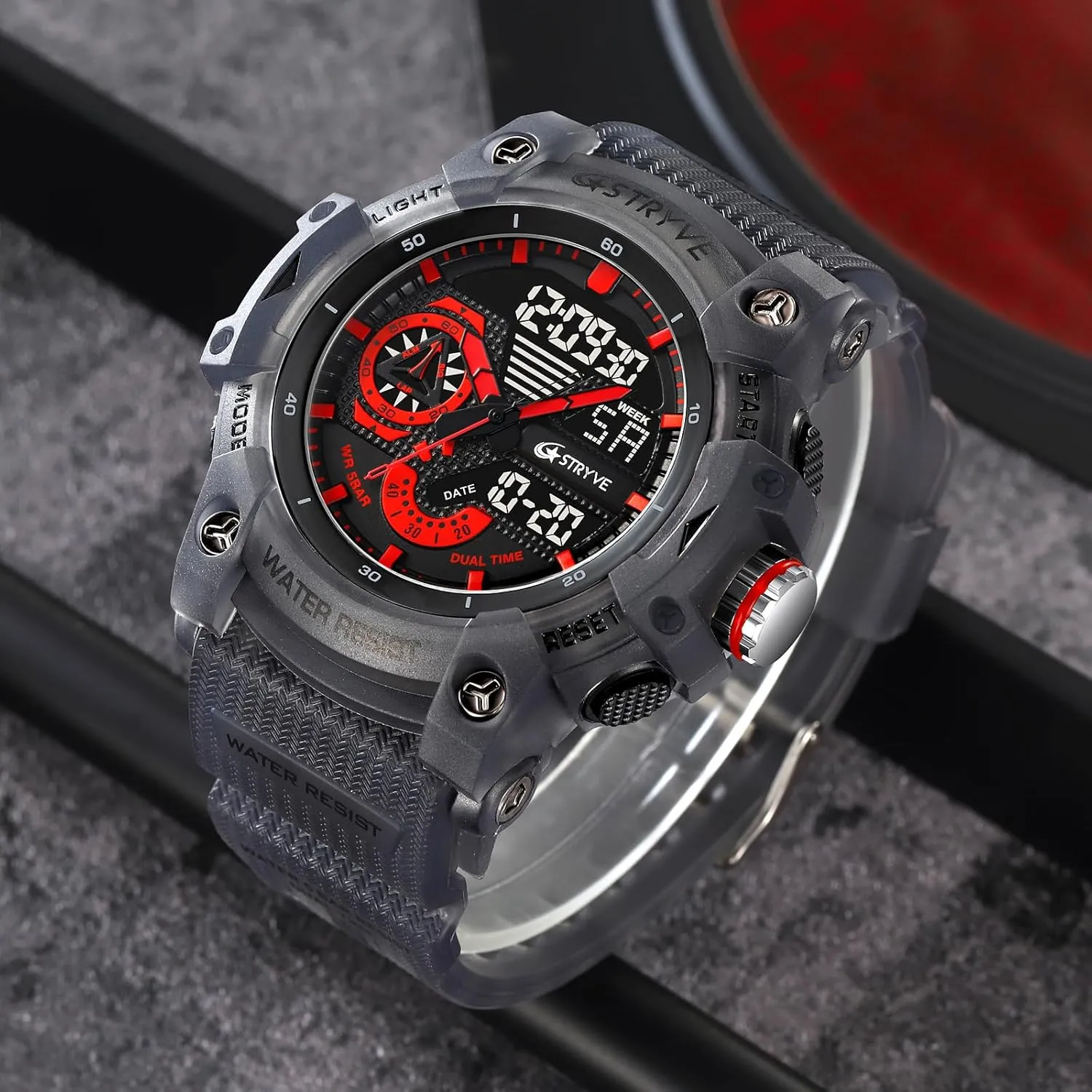 scenic Stopwatch, Alarm, Countdown ?C Durable Outdoor Watch Gosasa Men??s Tactical Watch Analog Digital Dual Display ?C 50M Waterproof Military Wristwatch with LED Backlight, 