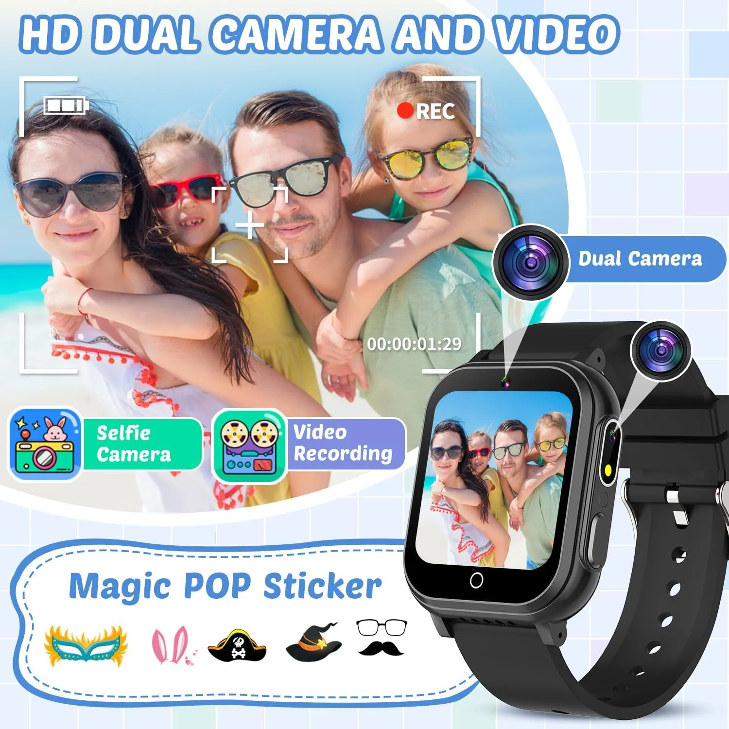 Screen Protectors Lanyard, HD Touchscreen lore refer propose Kids Smart Watch Toy Birthday Gift for 3-12 Year Old Waterproof Smart Watch for Kids with 32 Games Dual Camera Video Habit Tracking Music Player Pedometer 