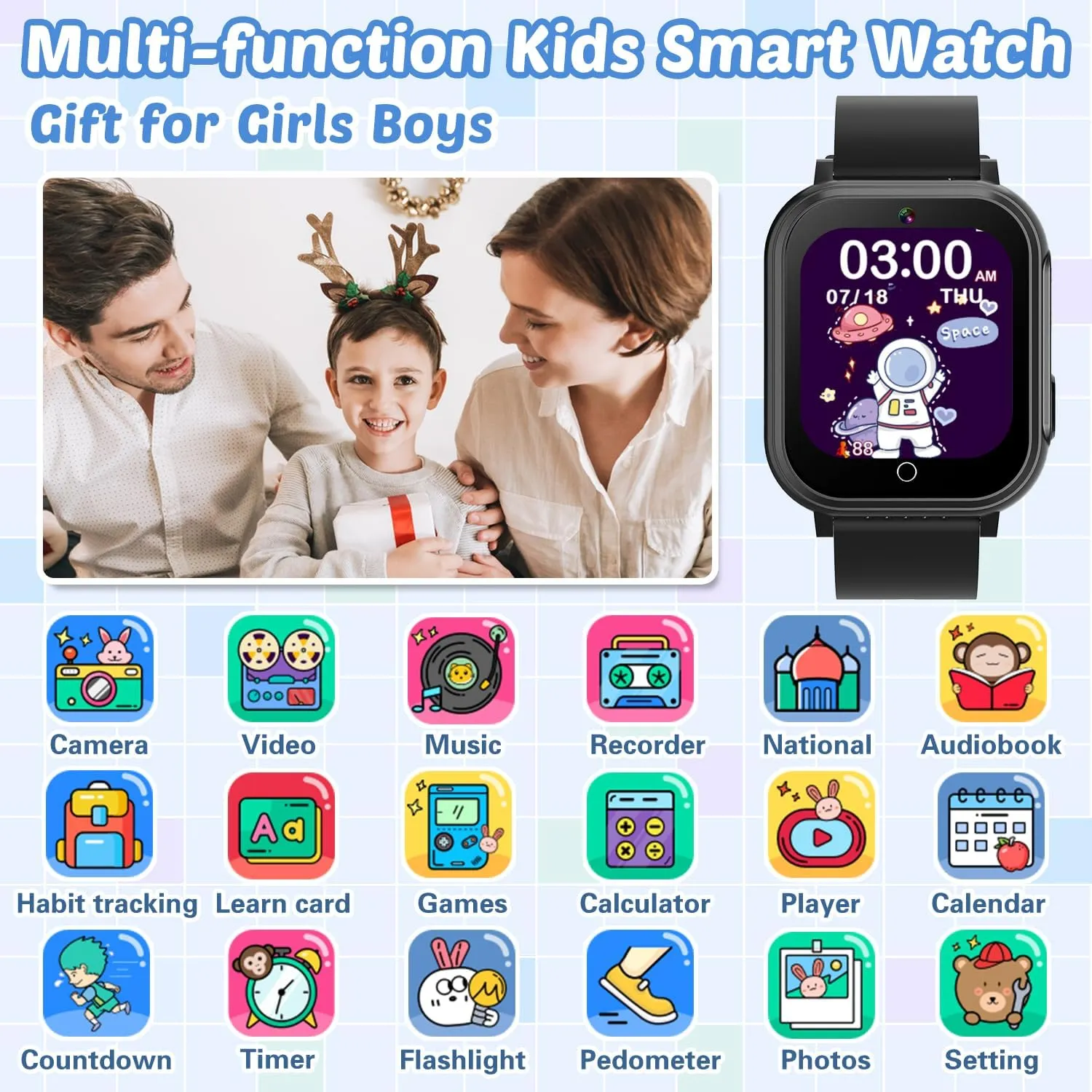 Screen Protectors Lanyard, HD Touchscreen lore refer propose Kids Smart Watch Toy Birthday Gift for 3-12 Year Old Waterproof Smart Watch for Kids with 32 Games Dual Camera Video Habit Tracking Music Player Pedometer 