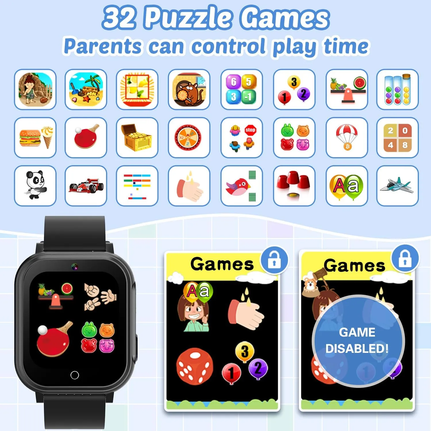 Screen Protectors Lanyard, HD Touchscreen lore refer propose Kids Smart Watch Toy Birthday Gift for 3-12 Year Old Waterproof Smart Watch for Kids with 32 Games Dual Camera Video Habit Tracking Music Player Pedometer 